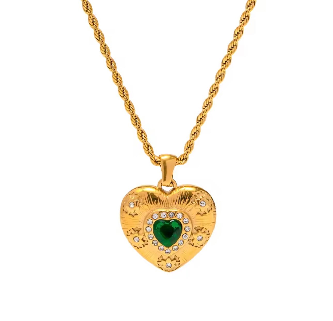 St Lucia Boutique Envious heart necklace - green/18k gold plated - Shop women's at Charm Avenue