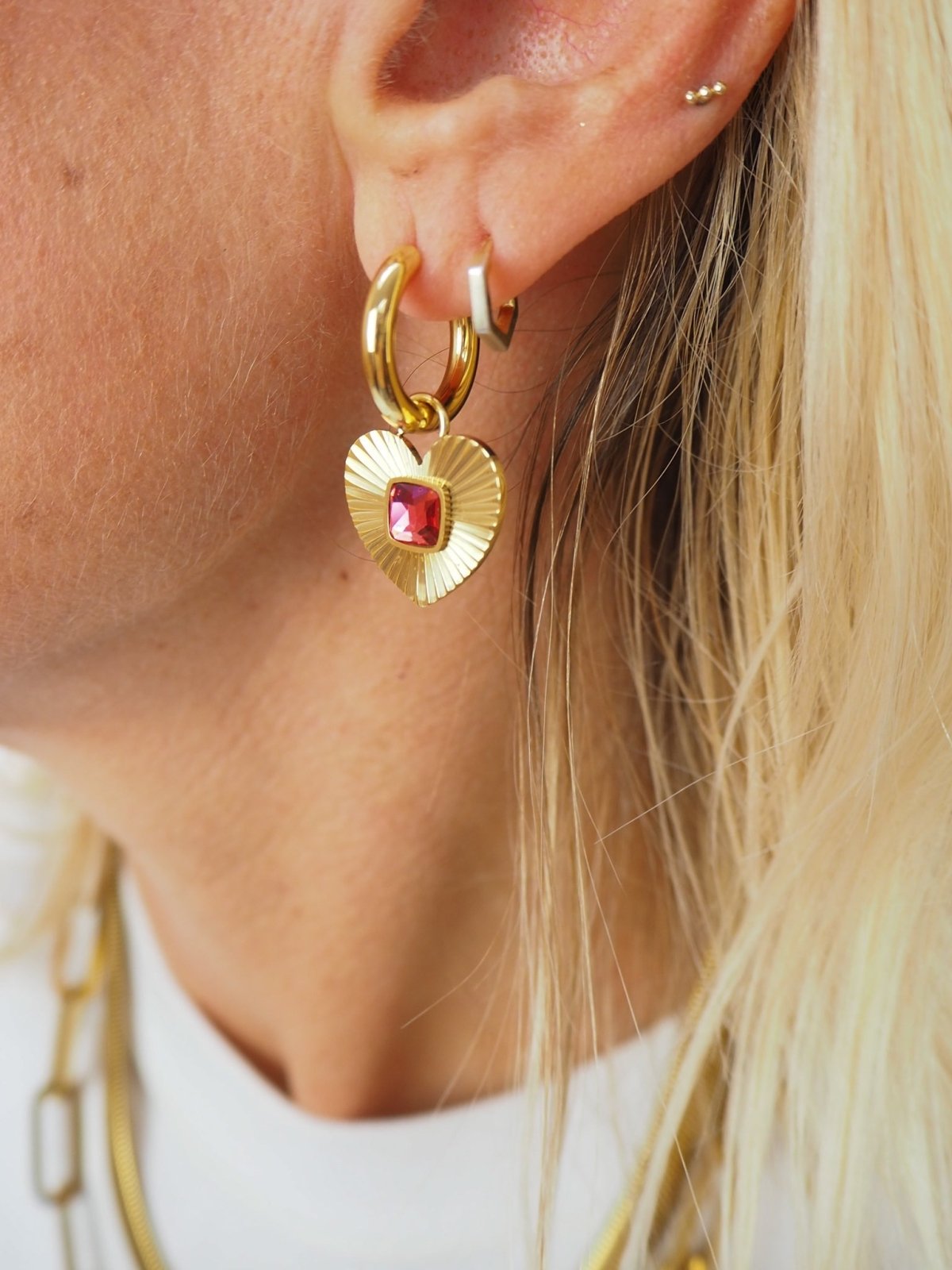 St Lucia Boutique Jadore earring 18k gold plated - pink - Shop women's Accessories at Charm Avenue