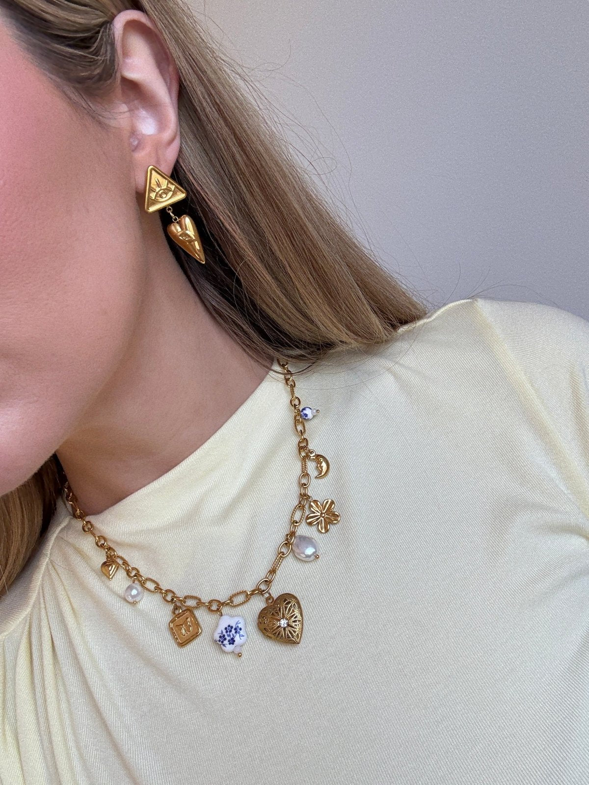 St Lucia Boutique Nazar heart drop earring - 18k gold plated - Shop women's at Charm Avenue