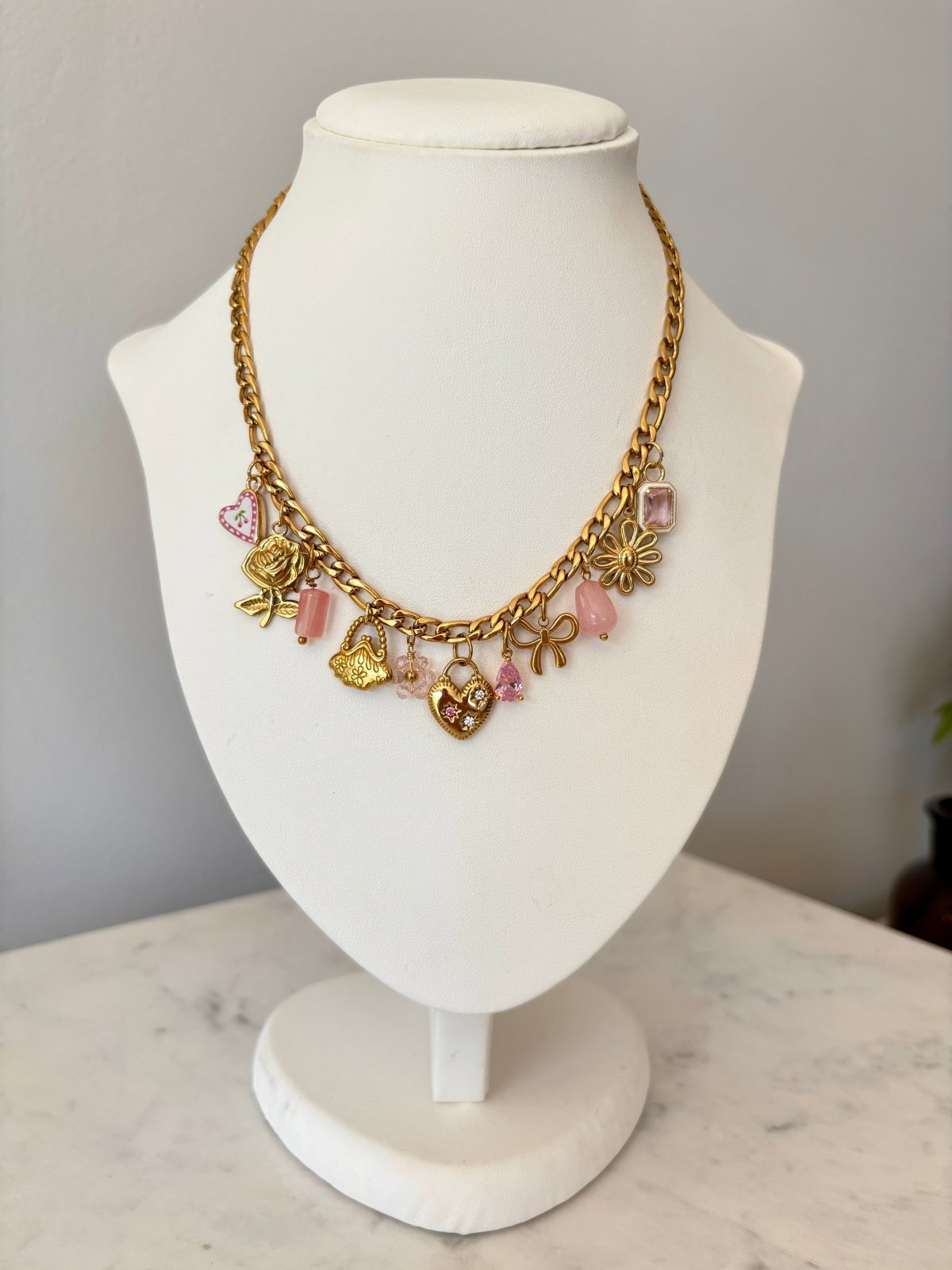 Charm Avenue Pink peony charm necklace - 18k gold plated - Shop women's at Charm Avenue