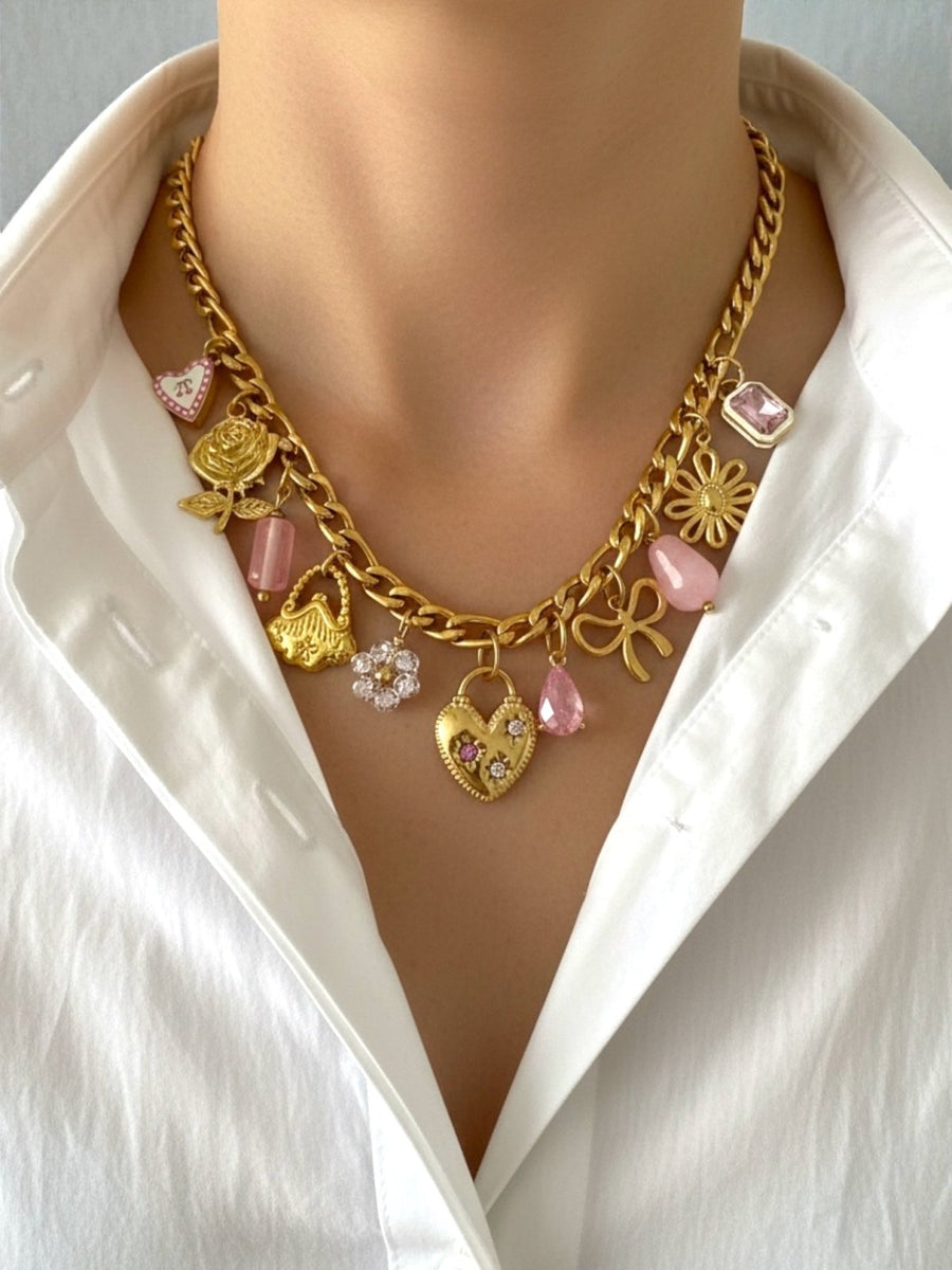 Charm Avenue Pink peony charm necklace - 18k gold plated - Shop women's at Charm Avenue