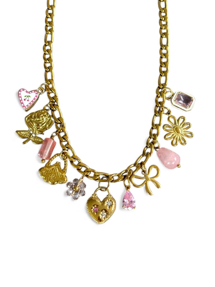 Charm Avenue Pink peony charm necklace - 18k gold plated - Shop women's at Charm Avenue