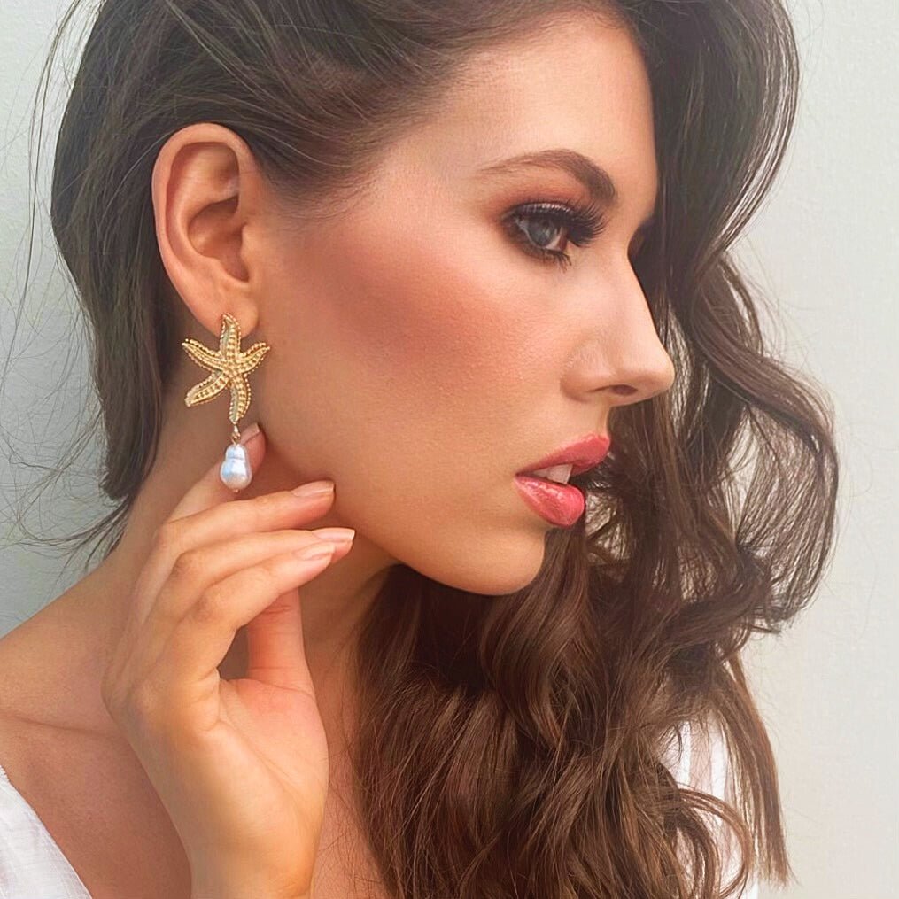 St Lucia Boutique Starfish statement earring - freshwater pearl. - Shop women's earrings at Charm Avenue