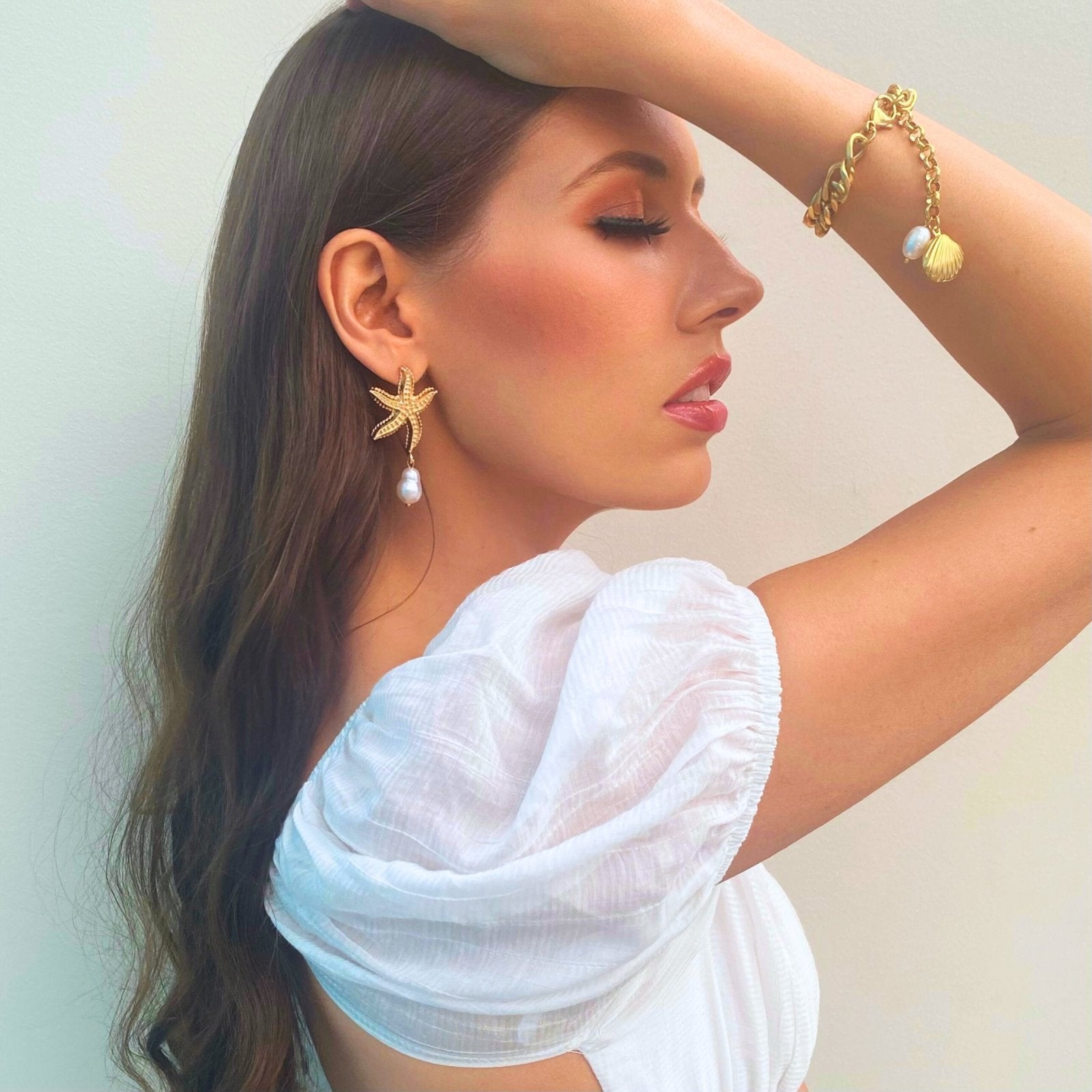 St Lucia Boutique Starfish statement earring - freshwater pearl. - Shop women's earrings at Charm Avenue