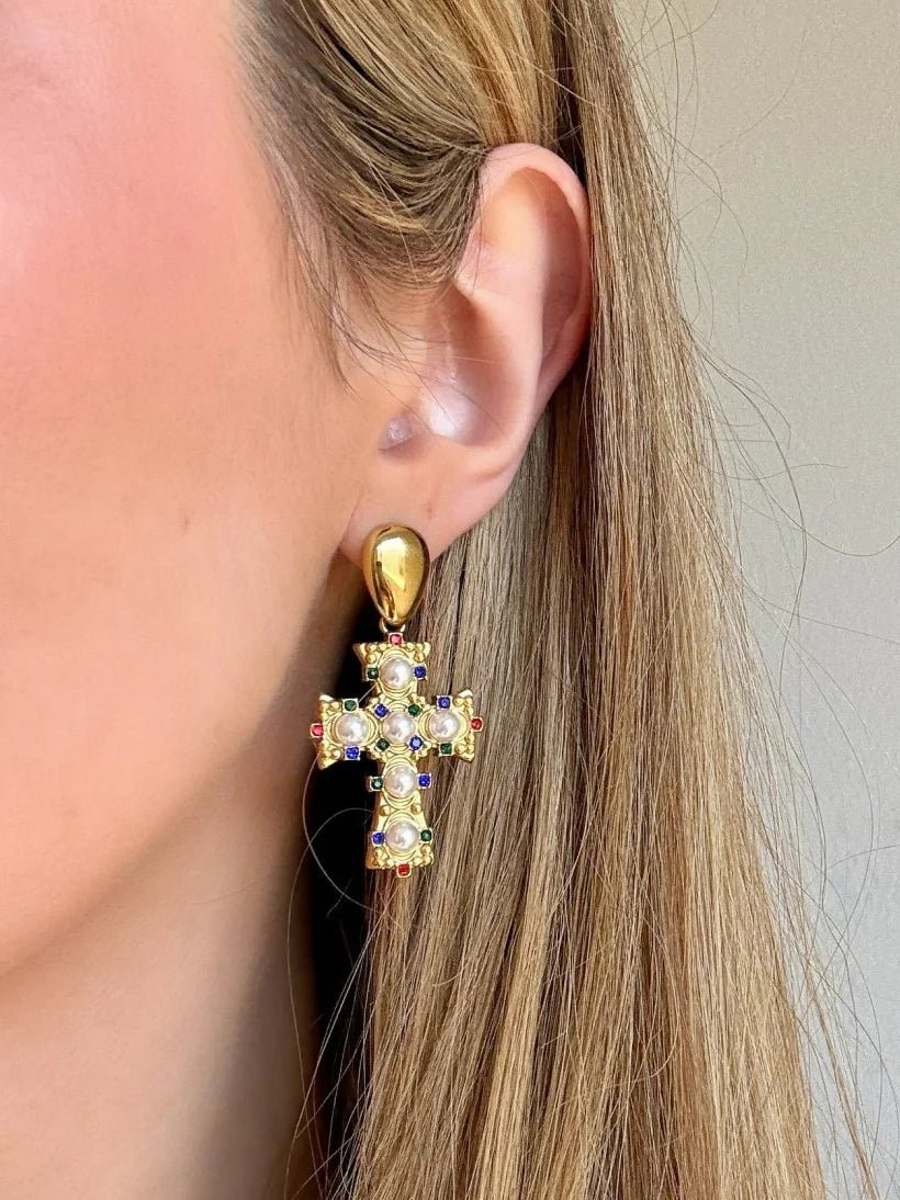 Charm Avenue Vintage cross set - necklace & earring - Shop women's at Charm Avenue
